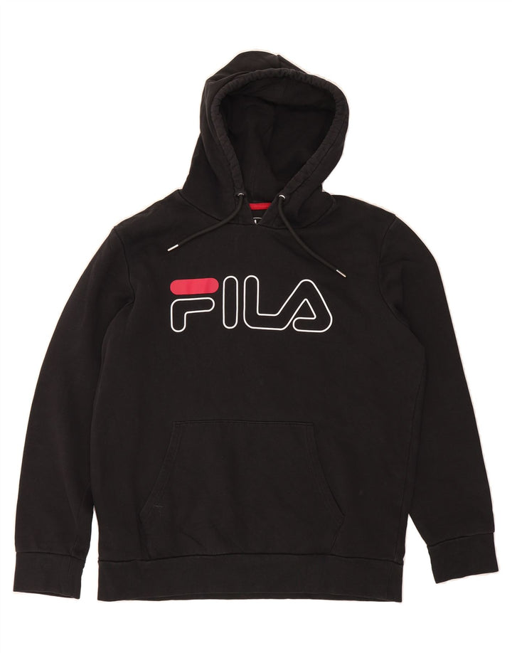 FILA Mens Graphic Hoodie Jumper Large Black Cotton Vintage Fila and Second-Hand Fila from Messina Hembry 