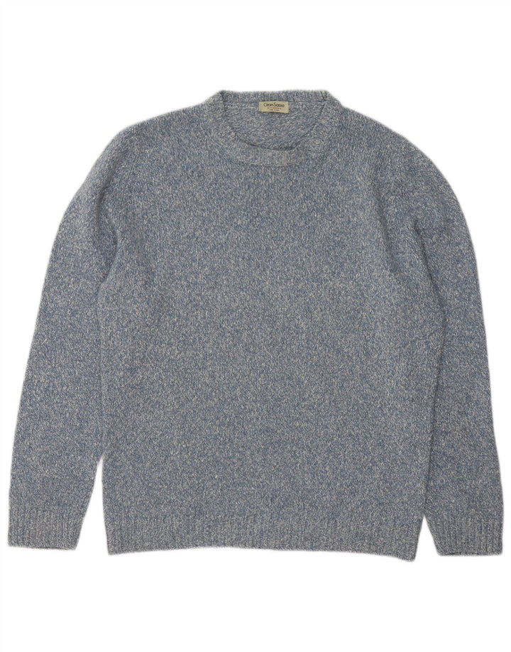Gran Sasso Mens Crew Neck Jumper Sweater IT 48 Medium Blue Flecked Cashmere