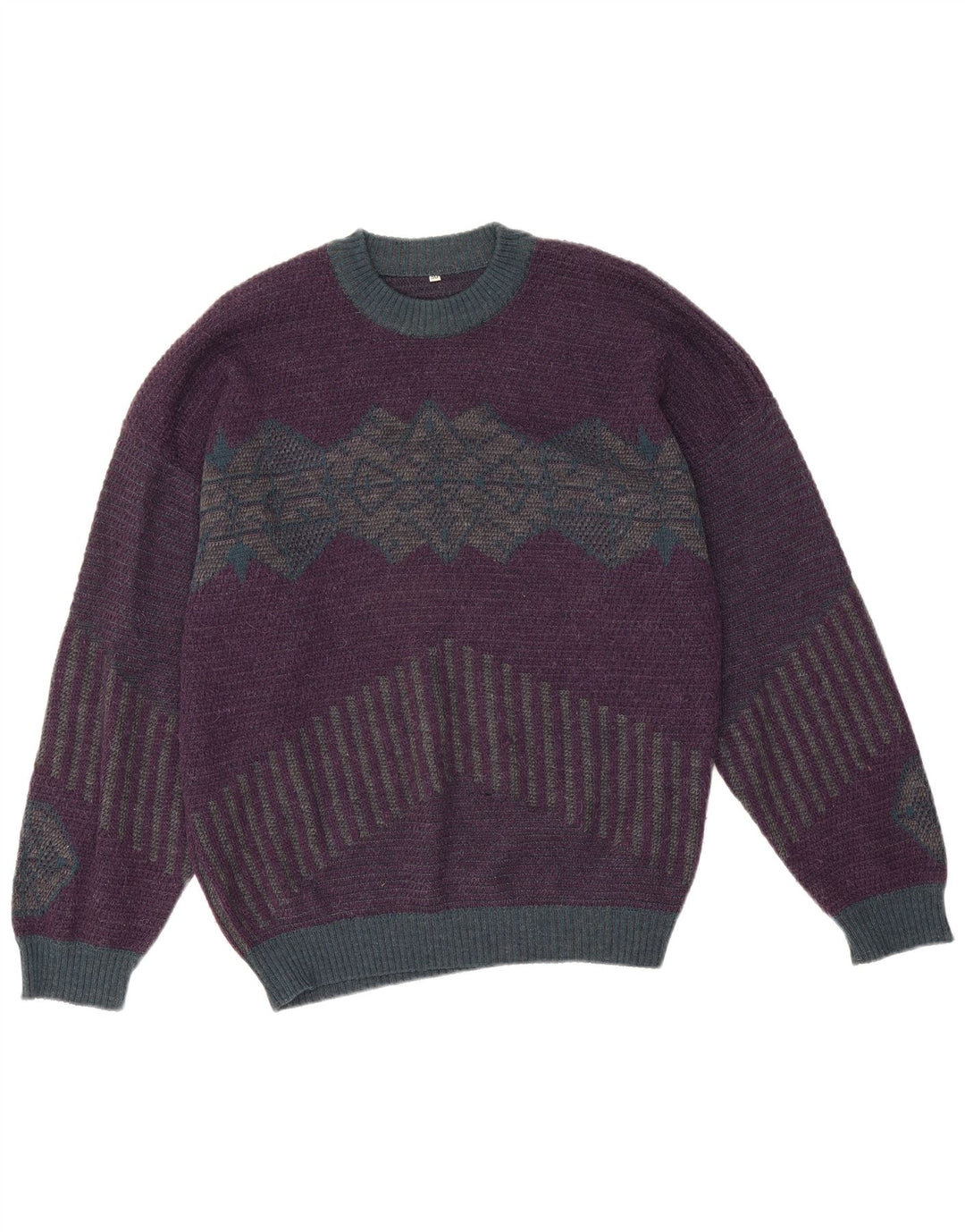 Vintage Mens Crew Neck Jumper Sweater IT 50 Medium Purple Geometric