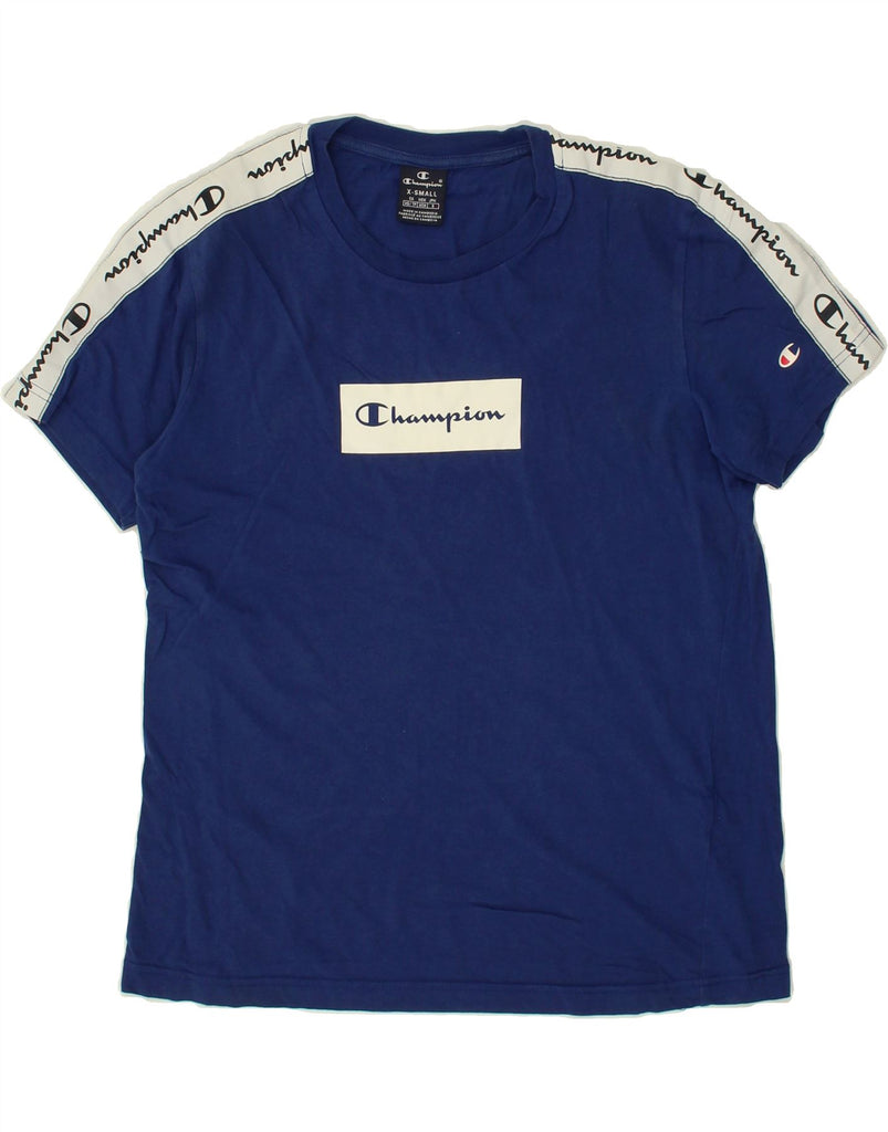 CHAMPION Mens Graphic T-Shirt Top XS Blue Colourblock Cotton | Vintage Champion | Thrift | Second-Hand Champion | Used Clothing | Messina Hembry 