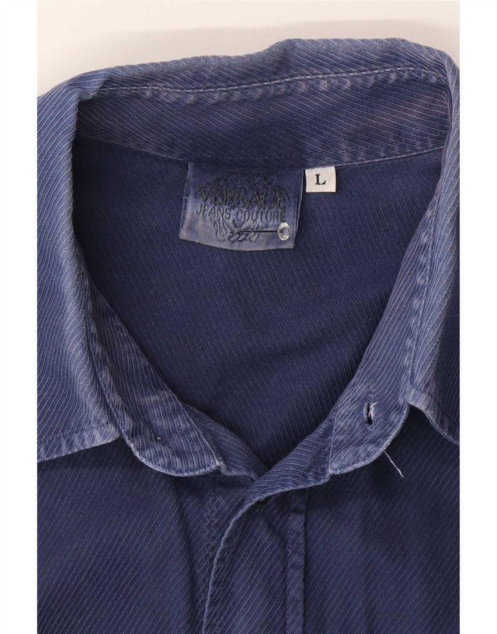 Versace Mens Shirt Large Navy Blue Cotton