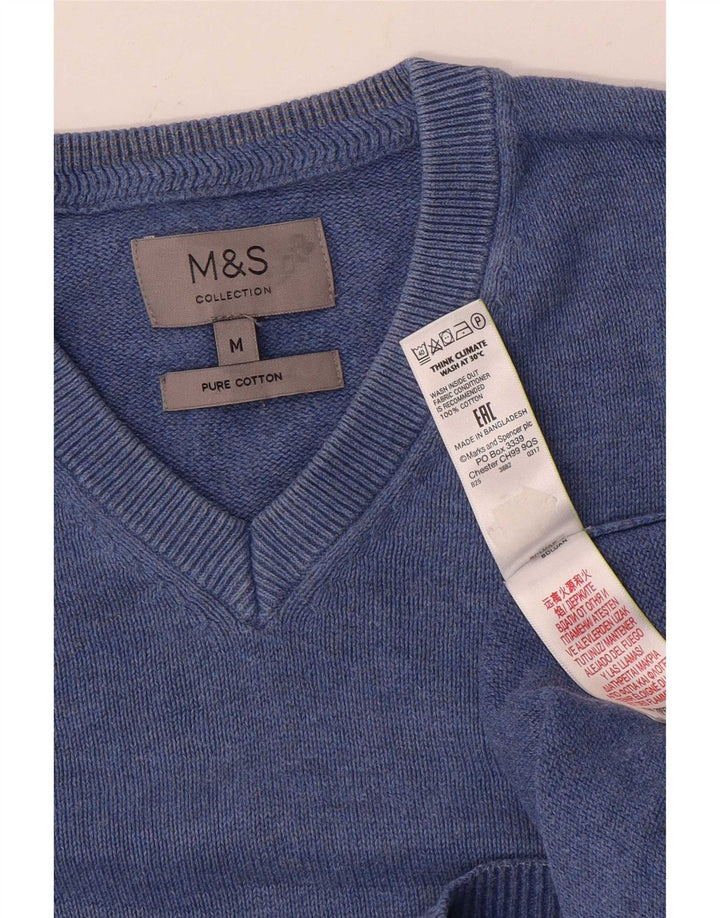 Marks & Spencer Mens V-Neck Jumper Sweater Medium Blue Cotton