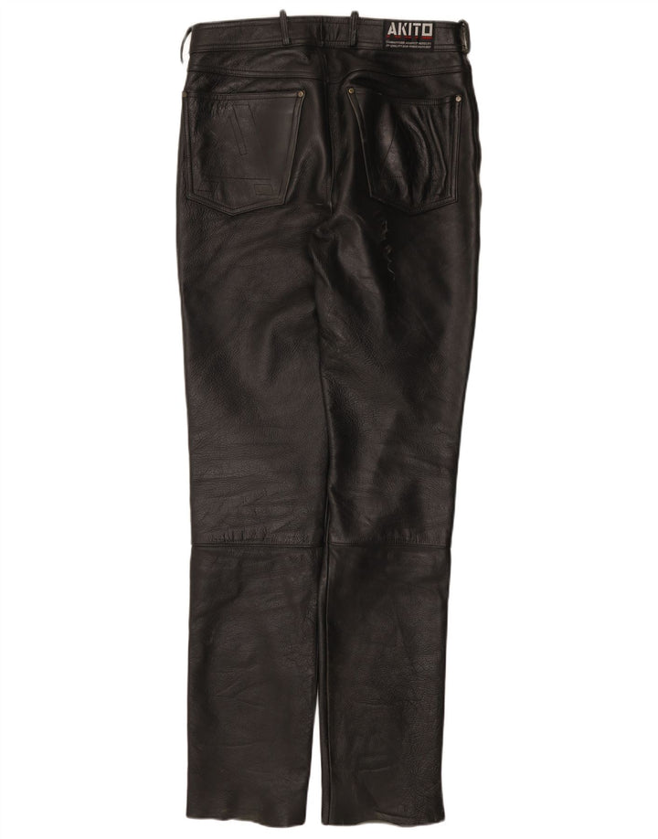 Akito Mens Slim Leather Trousers W32 L34 Black Leather