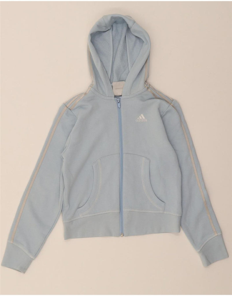 ADIDAS Girls Zip Hoodie Sweater 9-10 Years Blue Cotton Vintage Adidas and Second-Hand Adidas from Messina Hembry 
