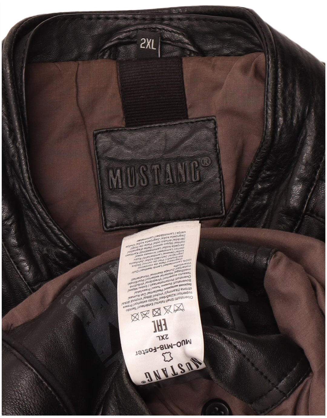 Mustang Mens Leather Racer Jacket UK 44 2XL Black Leather