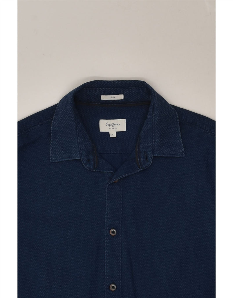 PEPE JEANS Mens Slim Shirt Small Navy Blue Cotton | Vintage PEPE Jeans | Thrift | Second-Hand PEPE Jeans | Used Clothing | Messina Hembry 