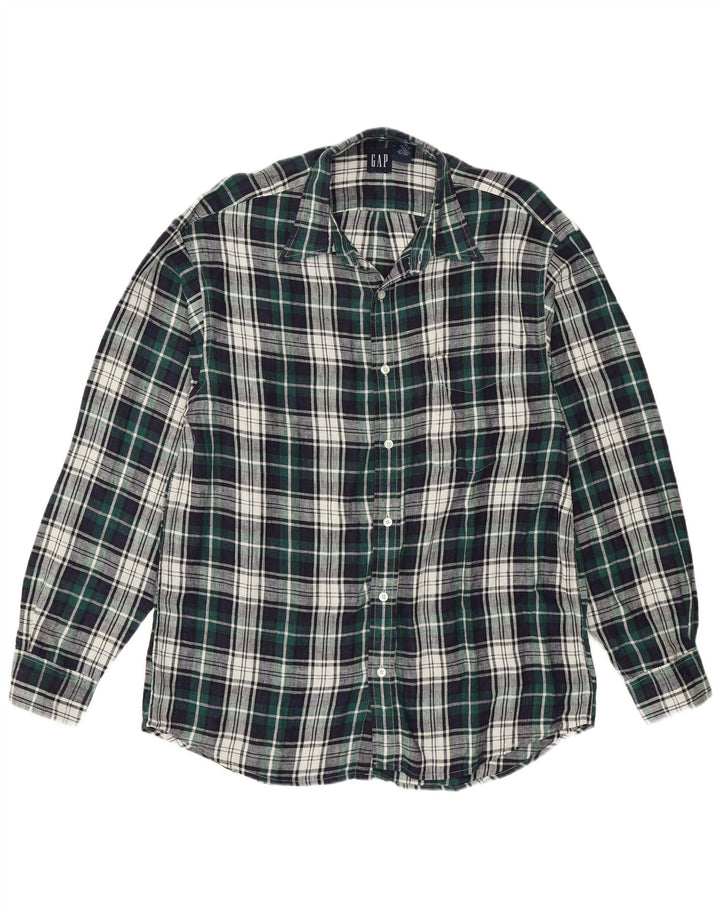 GAP Mens Shirt Medium Green Check Linen