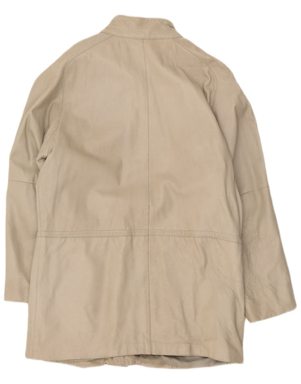Vintage Womens Leather Coat UK 14 Medium Off White