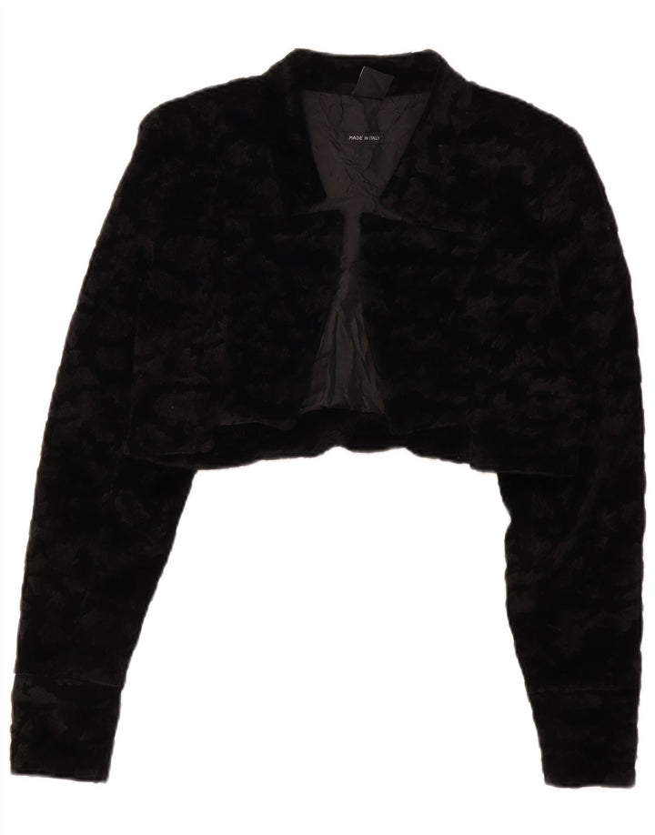 VINTAGE Womens Faux Fur Bolero Jacket UK 14 Large Black Polyester