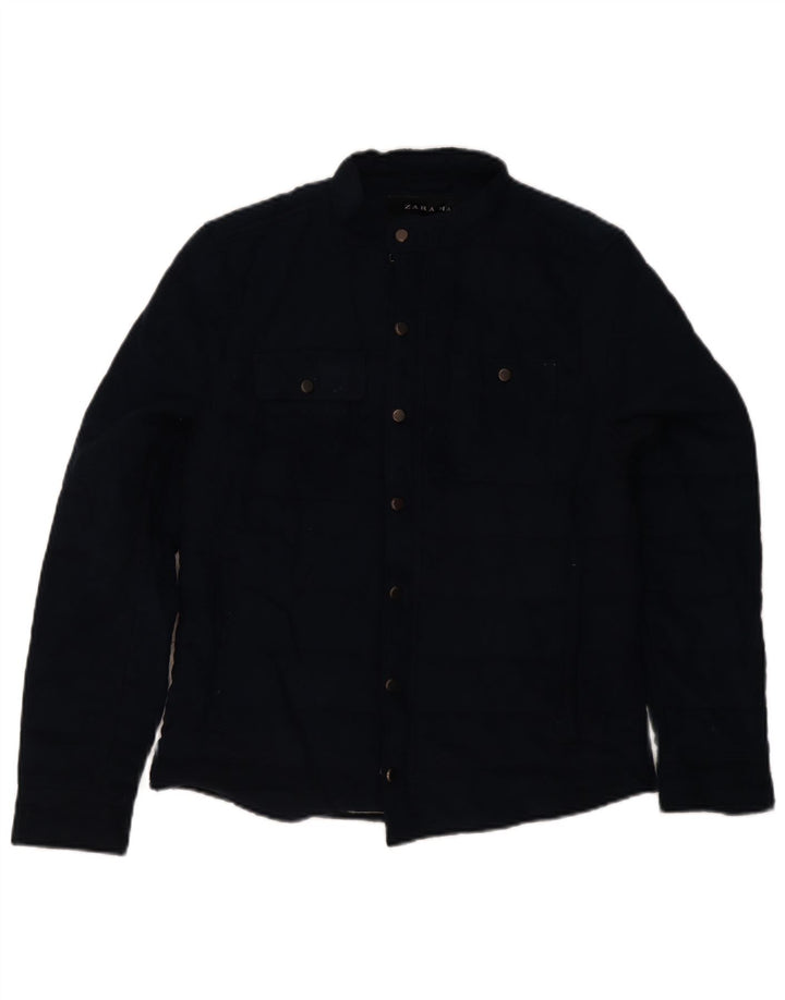 Zara Mens Padded Jacket UK 36 Small Navy Blue Polyester
