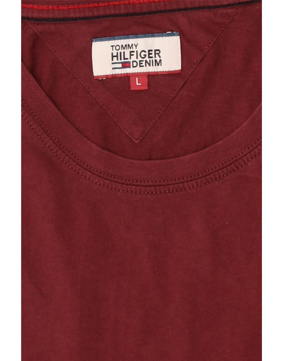 TOMMY HILFIGER Mens T-Shirt Top Large Maroon Cotton Vintage Tommy Hilfiger and Second-Hand Tommy Hilfiger from Messina Hembry 