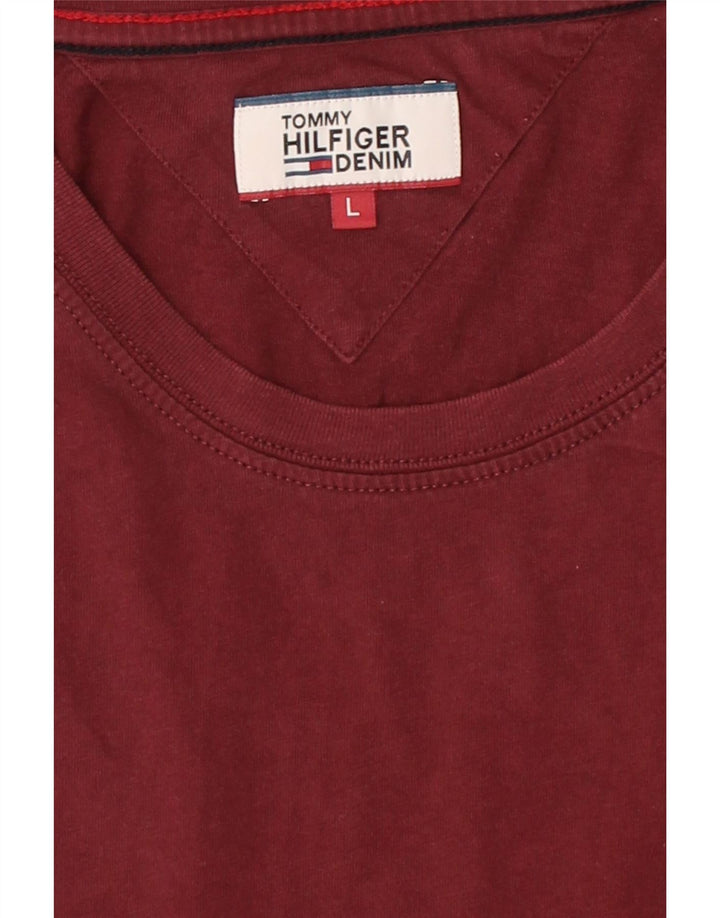 TOMMY HILFIGER Mens T-Shirt Top Large Maroon Cotton Vintage Tommy Hilfiger and Second-Hand Tommy Hilfiger from Messina Hembry 