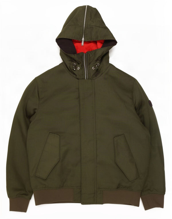 Armani Mens Hooded Bomber Jacket UK 40 Large Khaki Polyester