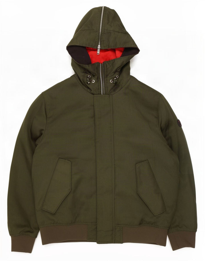 Armani Mens Hooded Bomber Jacket UK 40 Large Khaki Polyester