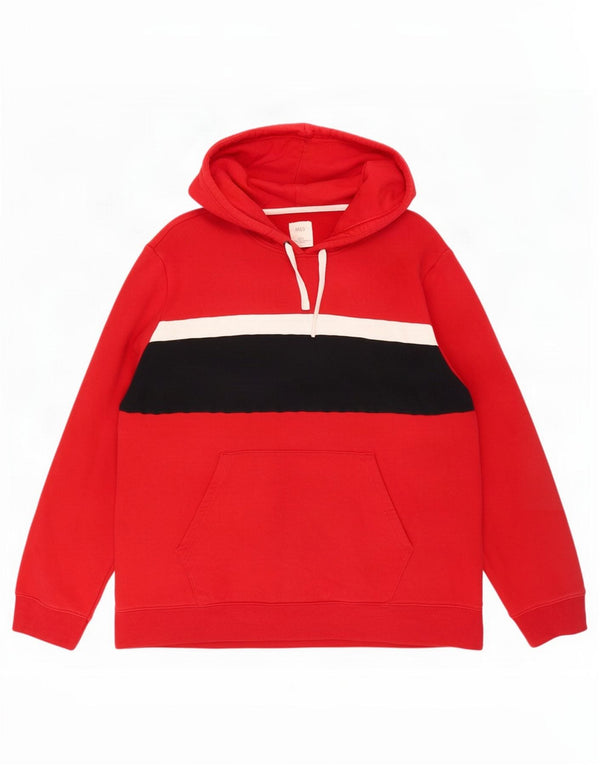 Marks & Spencer Mens Hoodie Jumper 3XL Red Colourblock Cotton