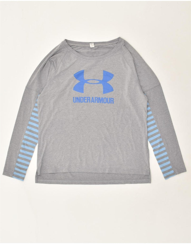 UNDER ARMOUR Womens Heat Gear Graphic Top Long Sleeve UK 14 Large Grey | Vintage Under Armour | Thrift | Second-Hand Under Armour | Used Clothing | Messina Hembry 