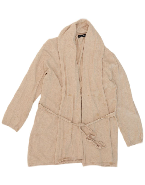 Zara Womens Longline Open Cardigan Sweater UK 18 XL Beige Viscose