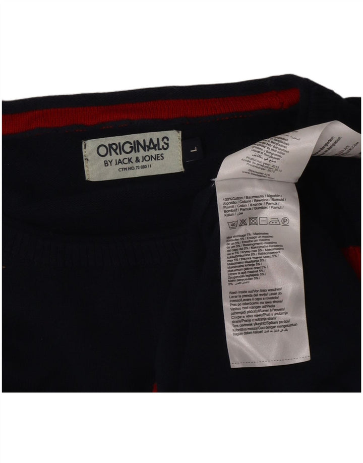 Jack & Jones Mens Crew Neck Jumper Sweater Large Navy Blue Colourblock