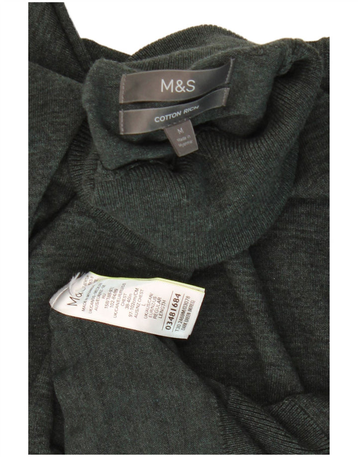 Marks & Spencer Mens Roll Neck Jumper Sweater Medium Khaki Striped Cotton