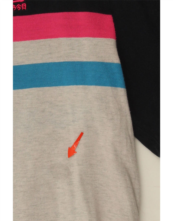 SUPERDRY Womens Top Long Sleeve UK 16 Large Grey Colourblock Cotton