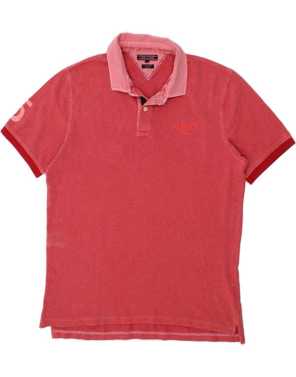 TOMMY HILFIGER Mens Garment Dyed Slim Fit Polo Shirt 2XL Red Cotton