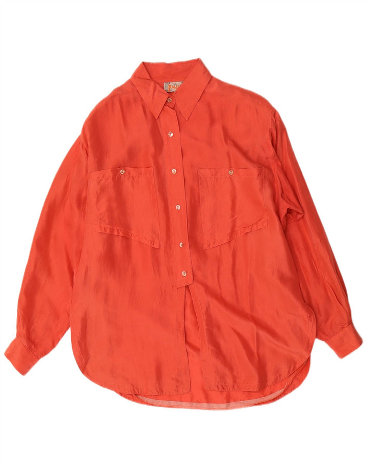 Vintage Womens Shirt Blouse UK 14 Medium Orange Silk