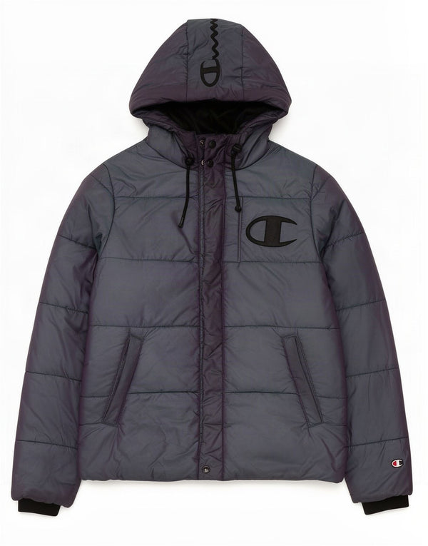 Champion Mens Graphic Hooded Padded Jacket UK 36 Small Grey Nylon