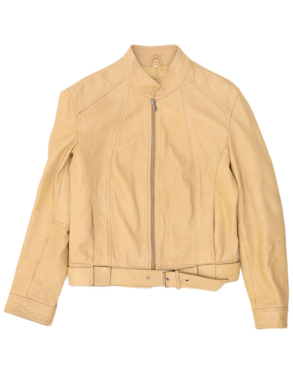Vintage Womens Crop Leather Jacket IT 44 Medium Beige Leather