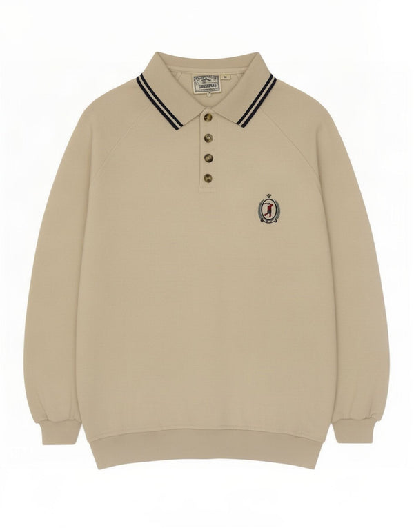Vintage Mens Polo Neck Sweatshirt Jumper Medium Beige Cotton