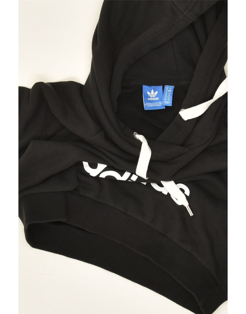 ADIDAS Womens Graphic Crop Hoodie Jumper UK 8 Small  Black Cotton | Vintage Adidas | Thrift | Second-Hand Adidas | Used Clothing | Messina Hembry 