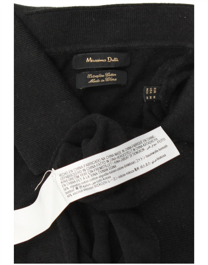 Massimo Dutti Mens Polo Neck Jumper Sweater Medium Black Cotton