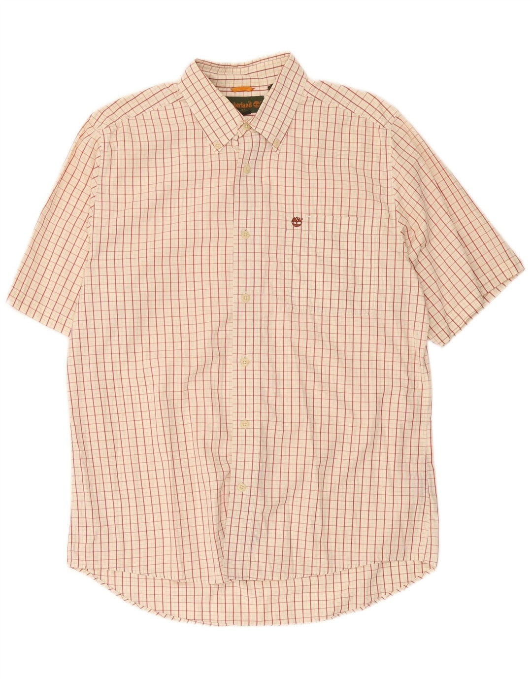 Timberland Mens Short Sleeve Shirt Medium Beige Check Cotton