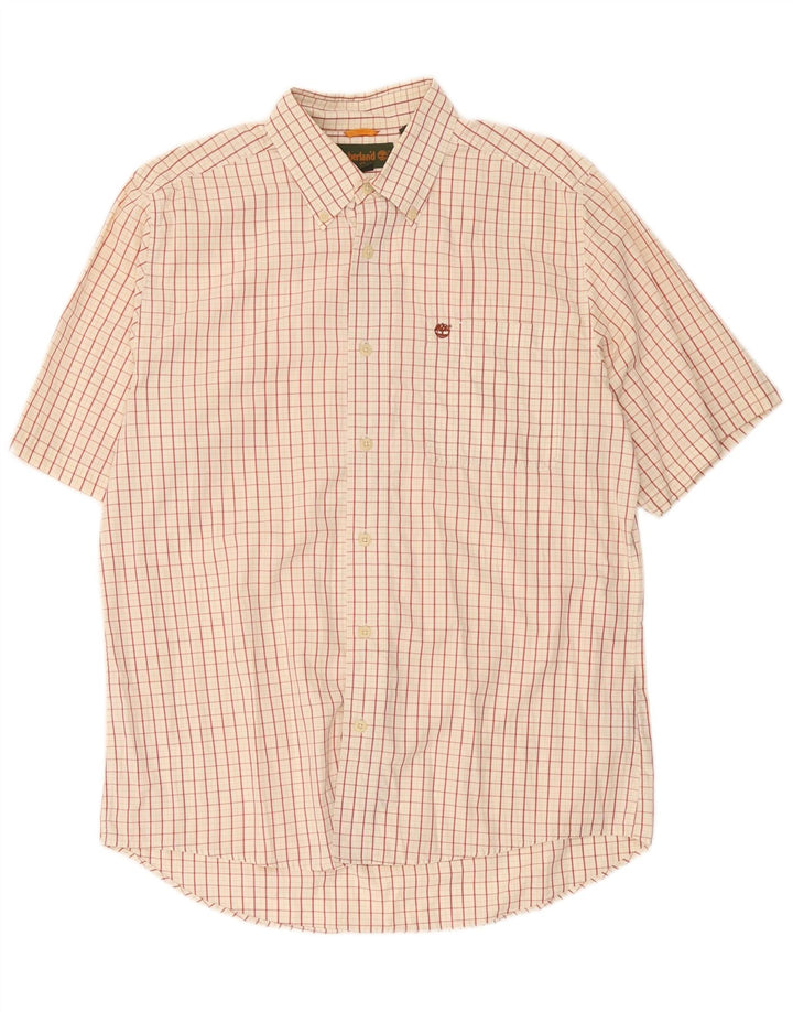 Timberland Mens Short Sleeve Shirt Medium Beige Check Cotton