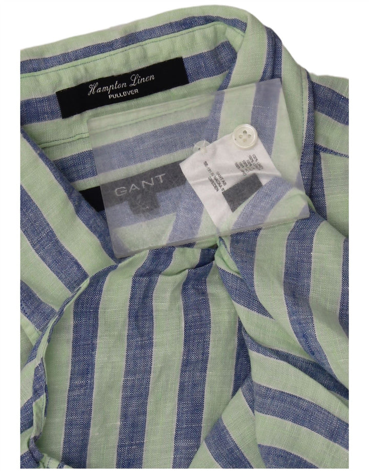 Gant Mens Pullover Shirt Medium Green Pinstripe Linen