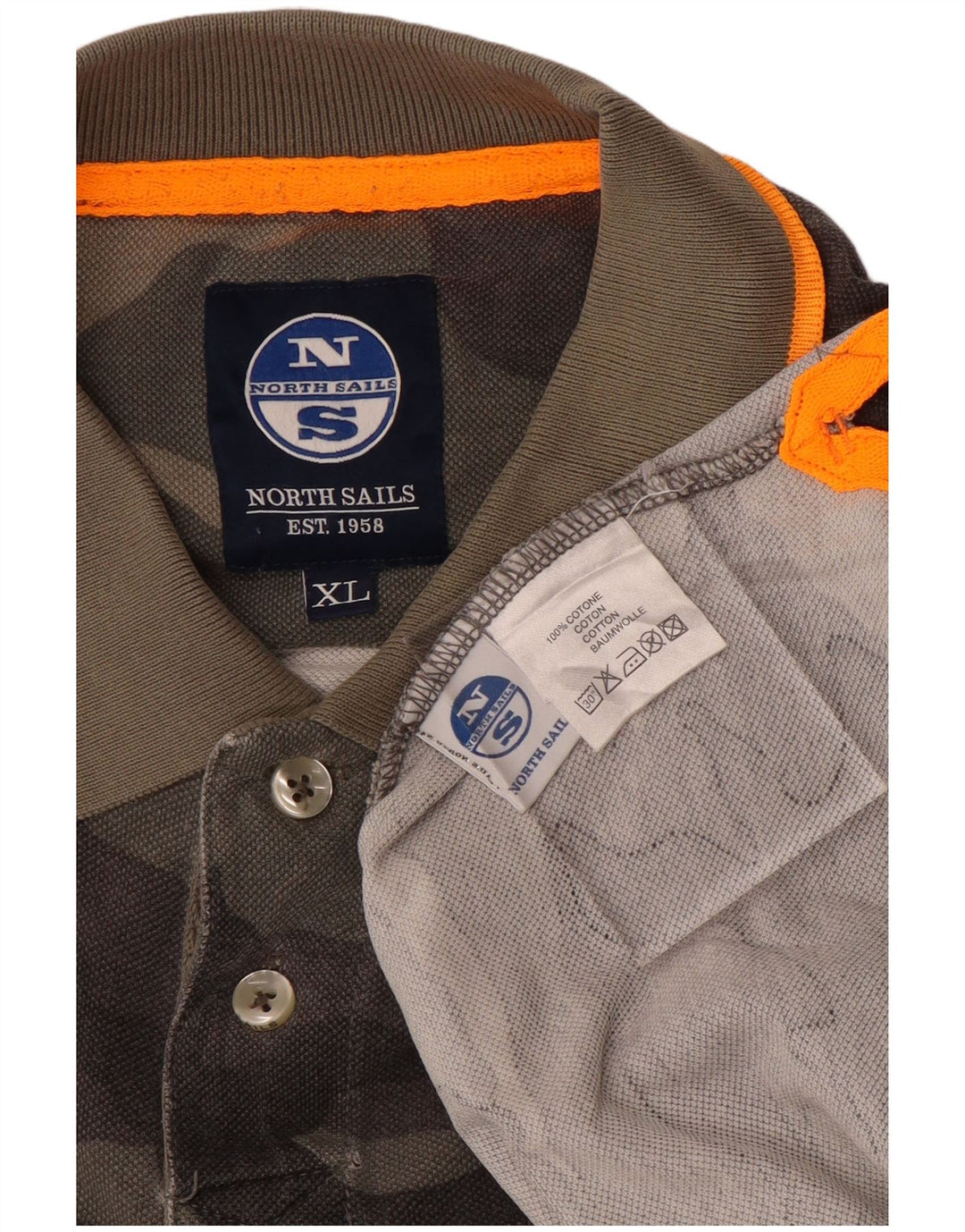 North Sails Mens Polo Shirt XL Grey Camouflage Cotton
