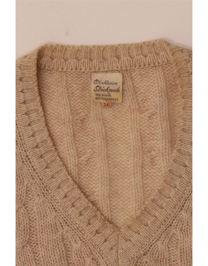 Vintage Mens V-Neck Jumper Sweater IT 56 XL Beige Wool