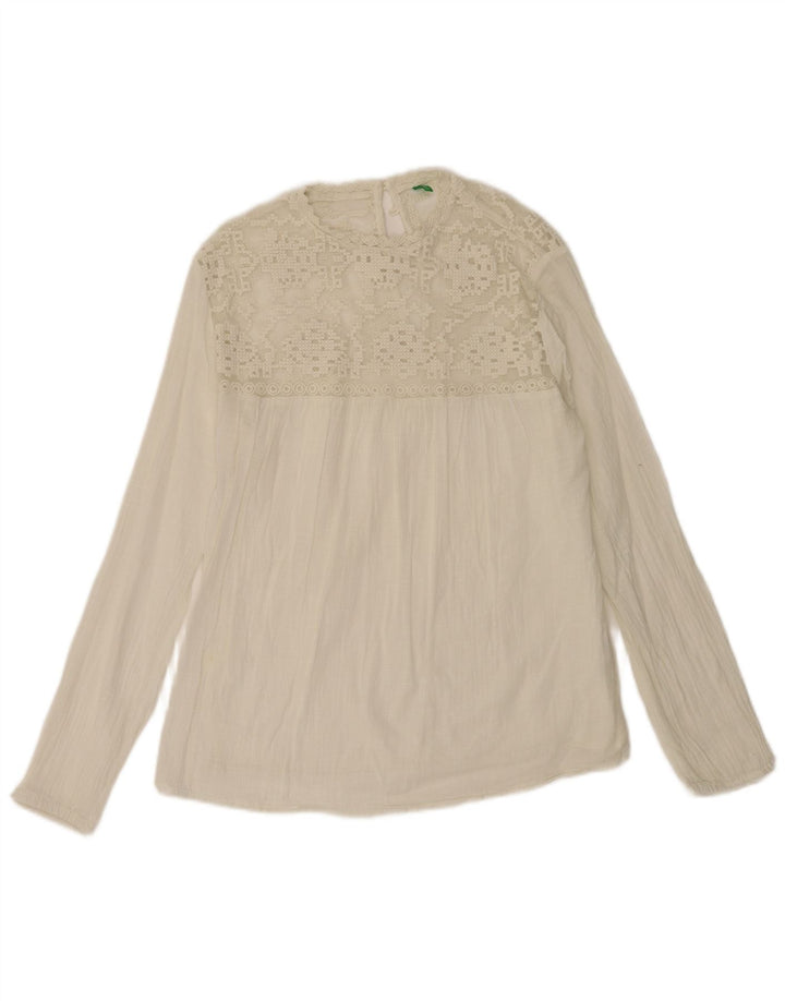 Benetton Womens Long Sleeve Oversized Blouse Top UK 10 Small White Cotton