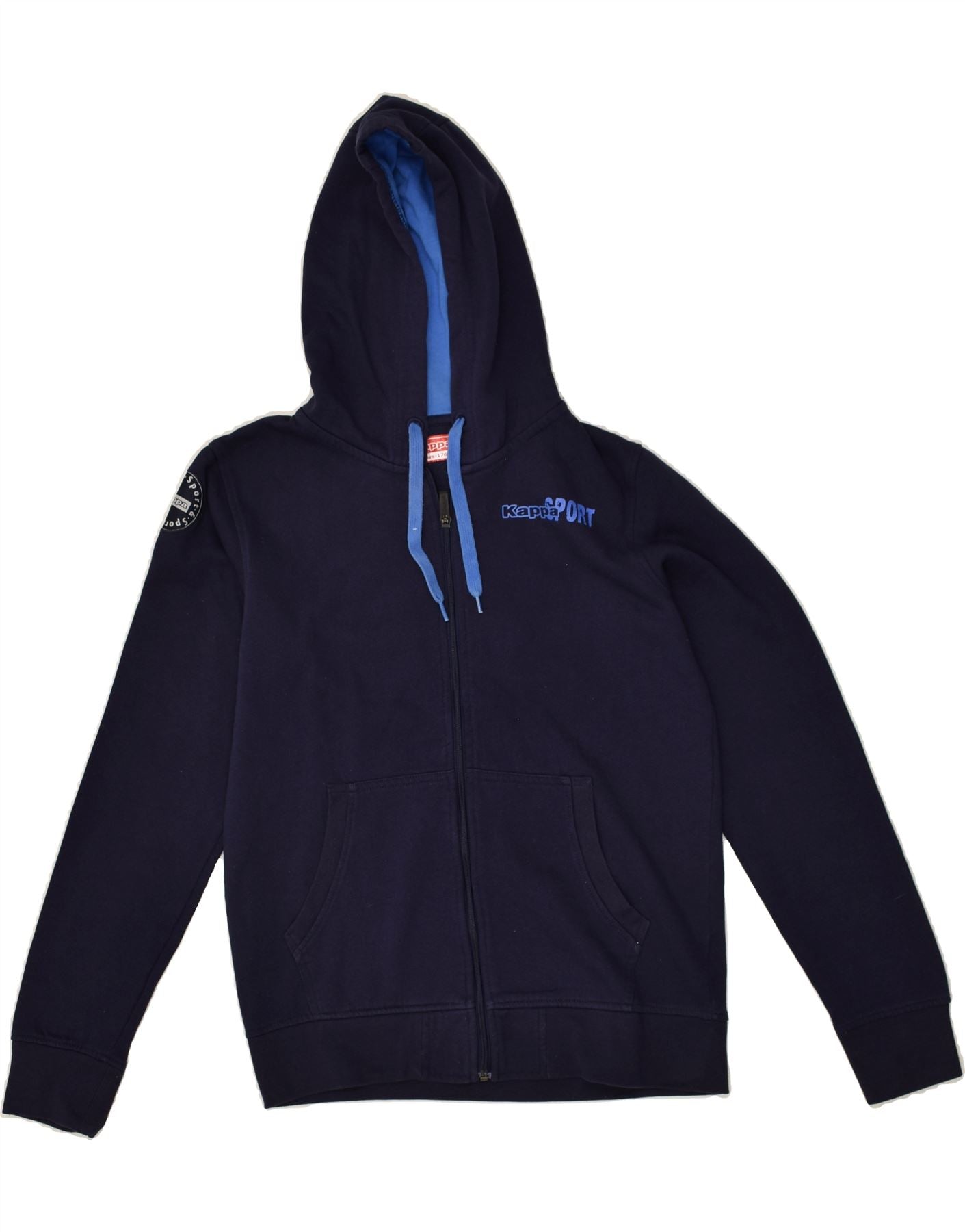 KAPPA Boys Zip Hoodie Sweater 15-16 Years Navy Blue Cotton