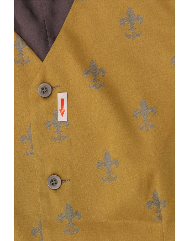 Vintage Mens Abstract Pattern Waistcoat Medium Yellow Ikat