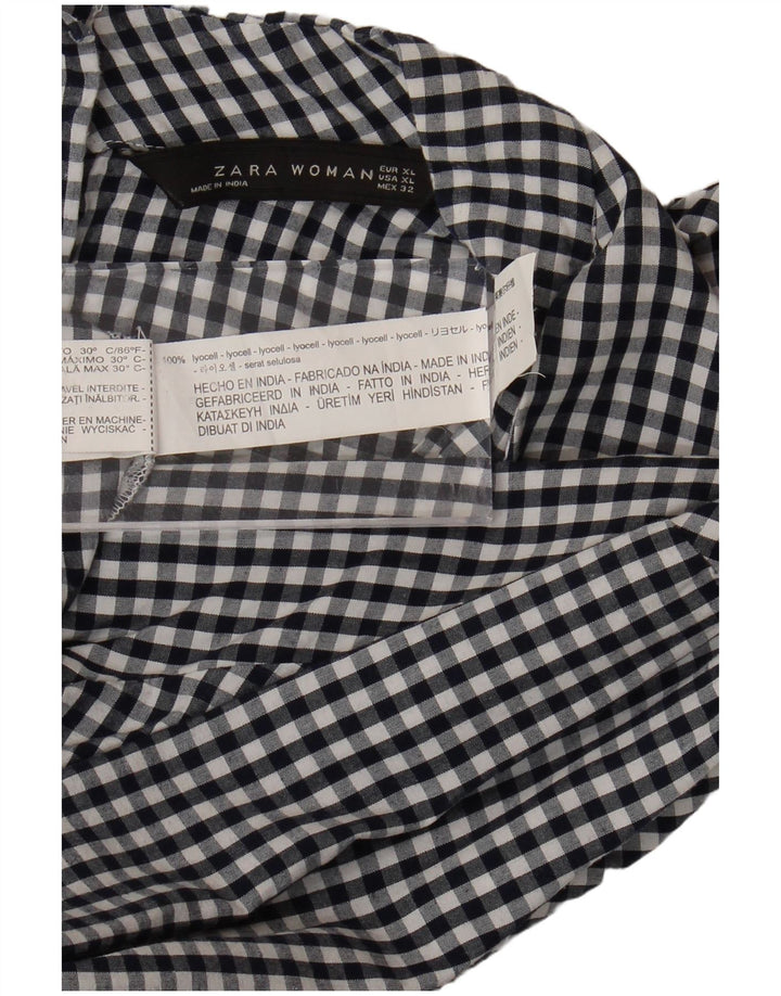ZARA Womens Oversized Pullover Shirt UK 18 XL Black Gingham Lyocell