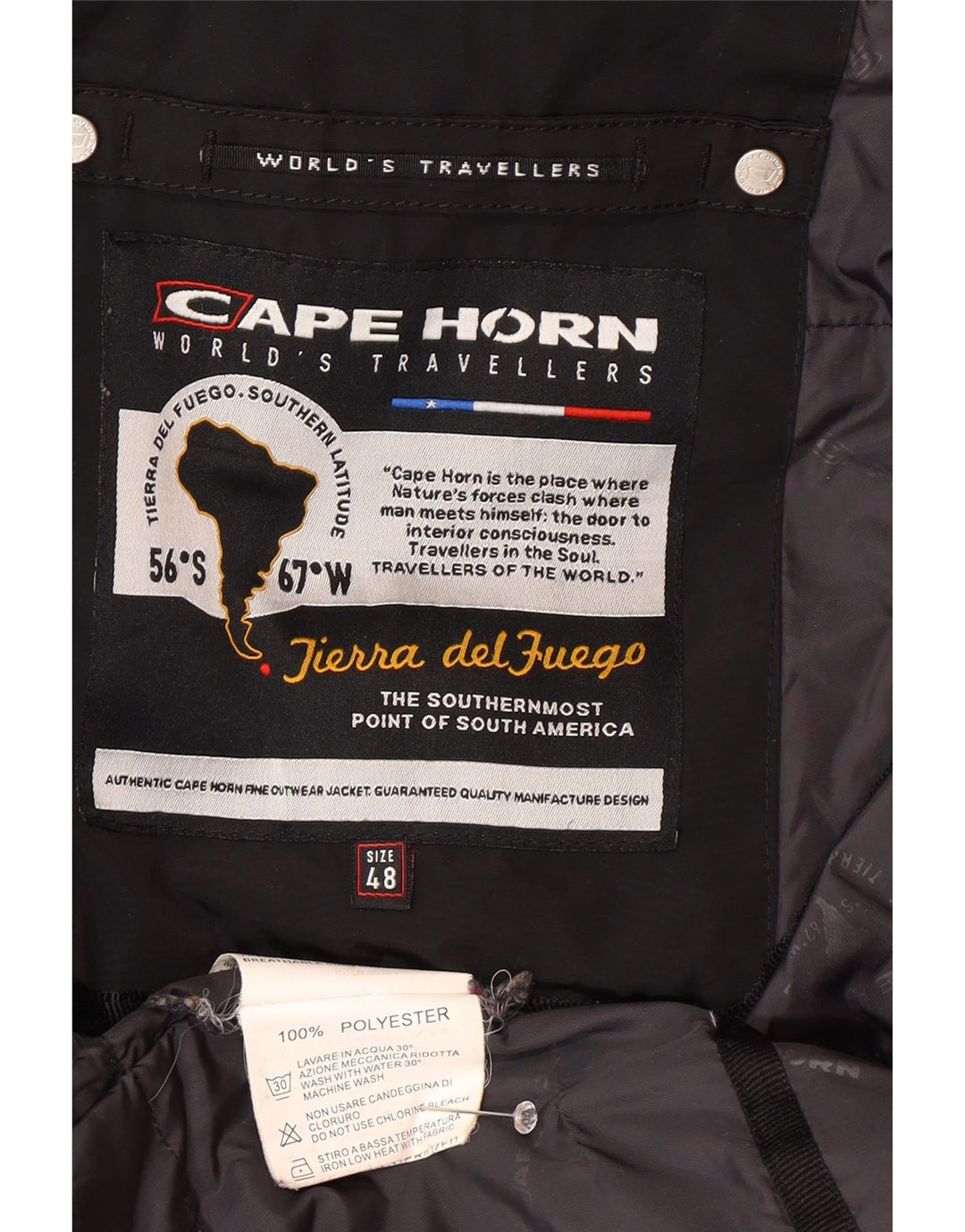 Cape Horn Mens Hooded Windbreaker Coat IT 48 Medium Black Polyester