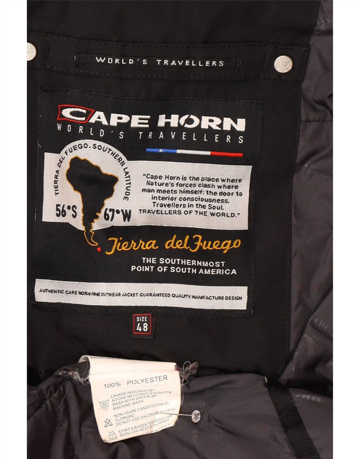 Cape Horn Mens Hooded Windbreaker Coat IT 48 Medium Black Polyester