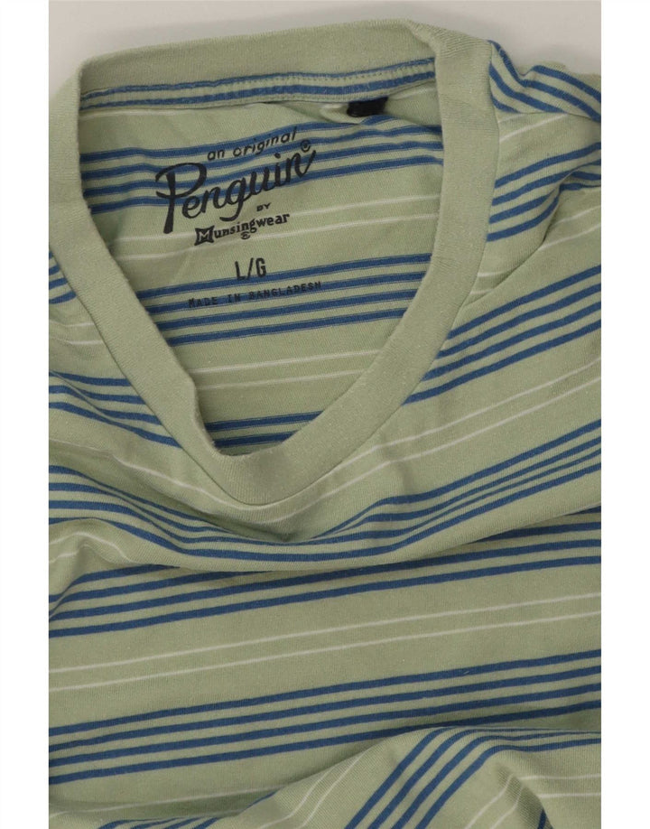 Penguin Mens T-Shirt Top Large Green Striped
