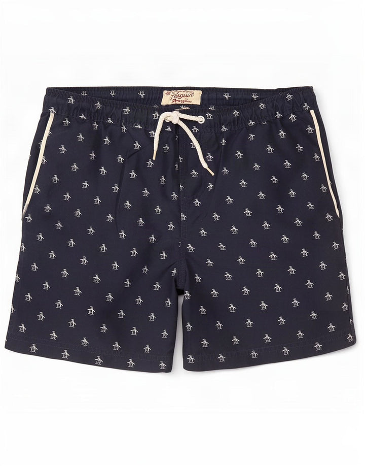 Penguin Mens Graphic Swimming Shorts Medium Navy Blue