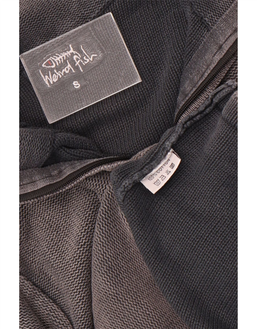WEIRD FISH Mens Zip Neck Sweatshirt Jumper Small Grey Colourblock Cotton