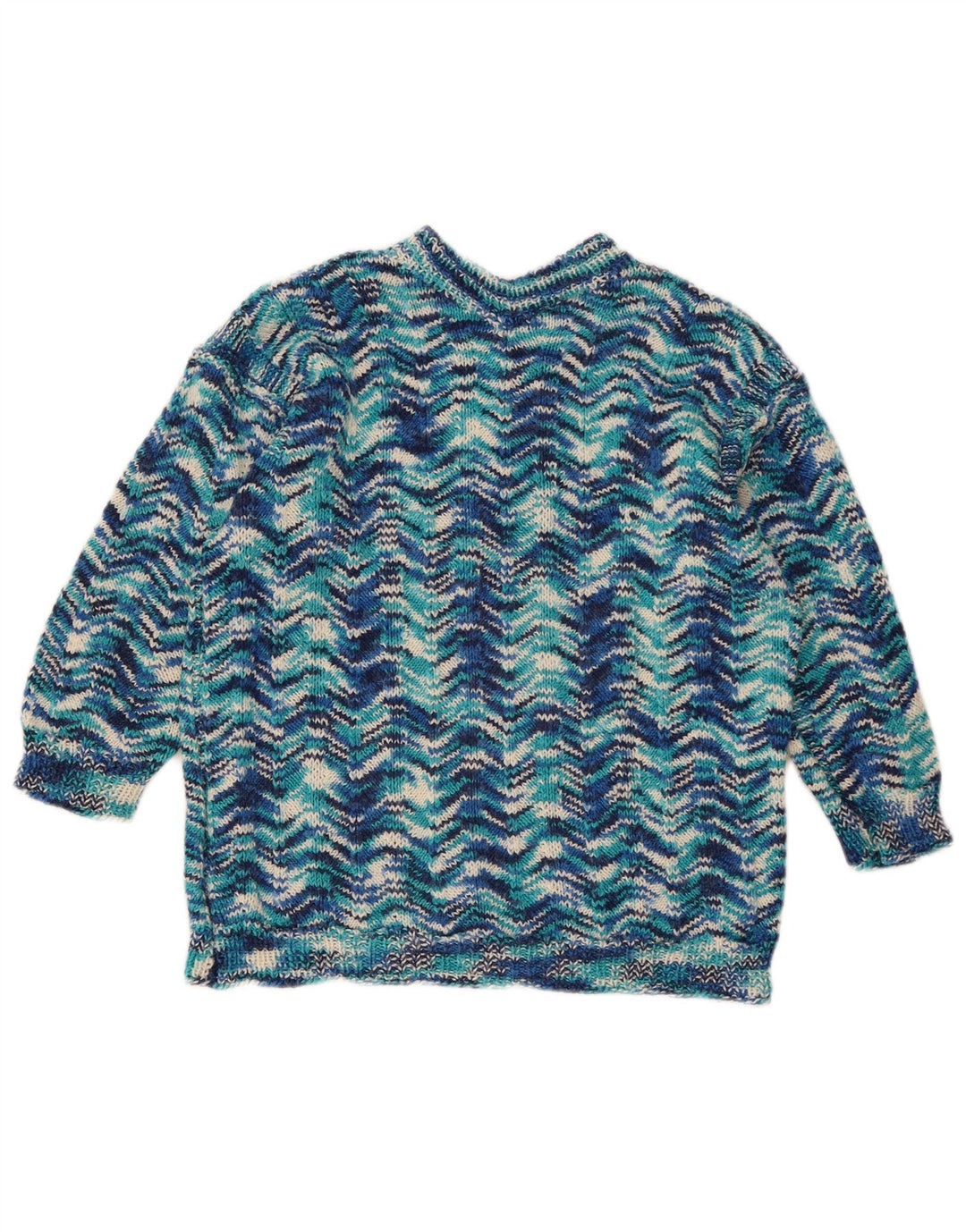 Vintage Womens Crew Neck Jumper Sweater UK 14 Medium Blue Geometric