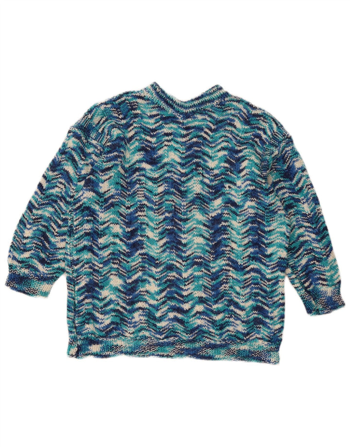 Vintage Womens Crew Neck Jumper Sweater UK 14 Medium Blue Geometric
