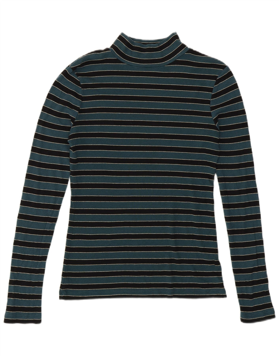 Fat Face Womens Turtle Neck Jumper Sweater UK 12 Medium Green Striped