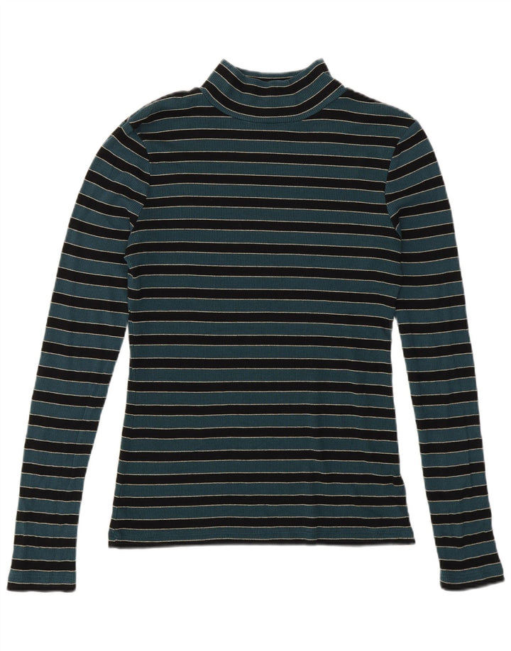 Fat Face Womens Turtle Neck Jumper Sweater UK 12 Medium Green Striped