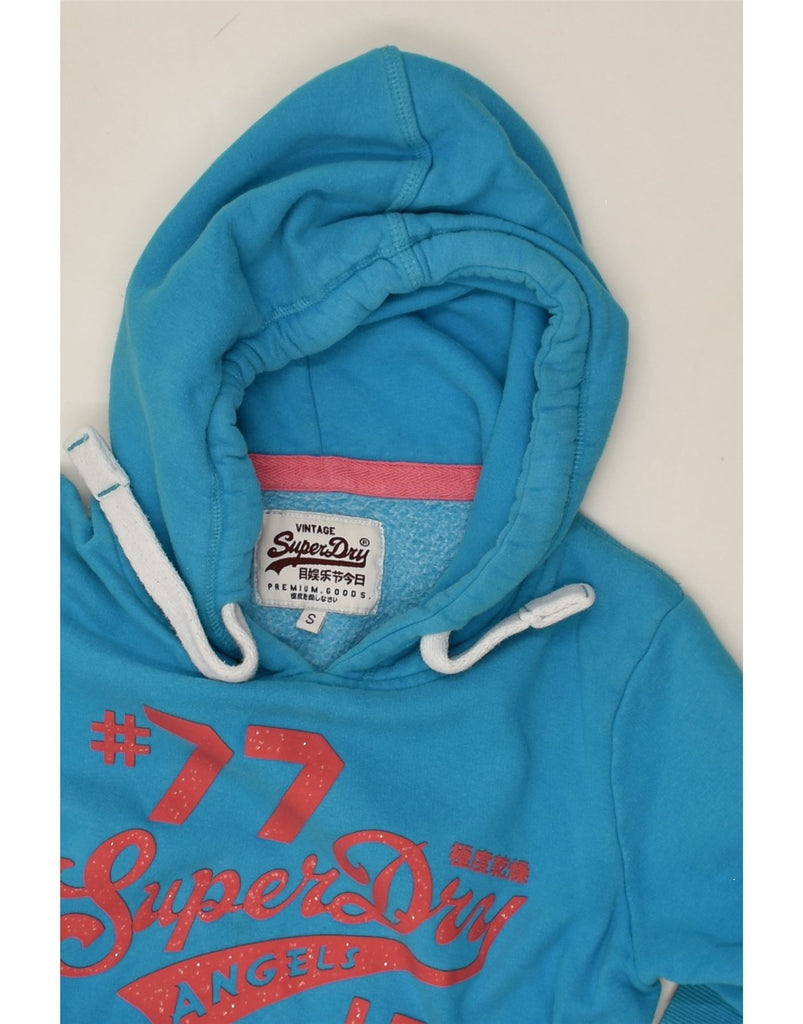 SUPERDRY Womens Graphic Hoodie Jumper UK 10 Small Blue Cotton | Vintage Superdry | Thrift | Second-Hand Superdry | Used Clothing | Messina Hembry 